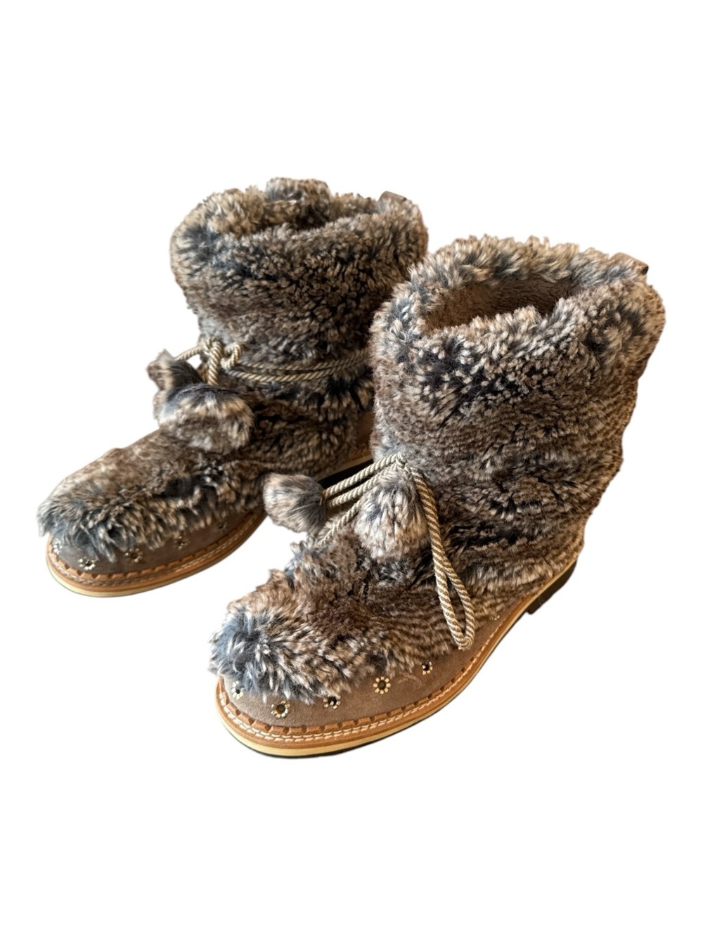 Sam Edelman Blanche Faux Fur Pom Pom Winter Boots Taupe Gray Size 7.5 - Picture 14 of 15
